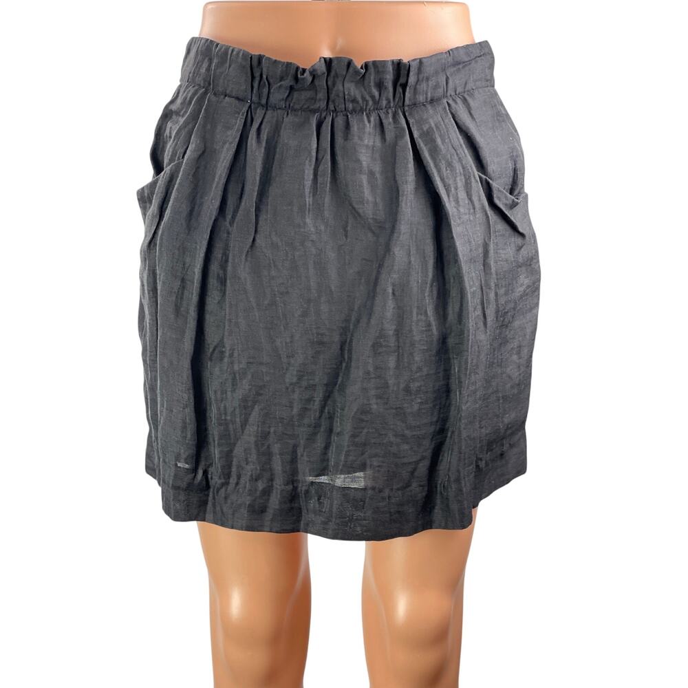 J.Crew Womens Black Linen Pleated Elastic Waist Pockets Paperbag Mini Skirts 00